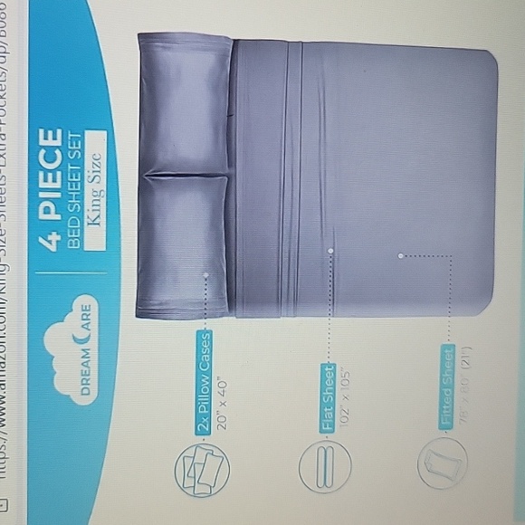 DreamCare gray King 4 pc cooling sheet set 21" extra deep 100% microfiber New - Picture 3 of 7